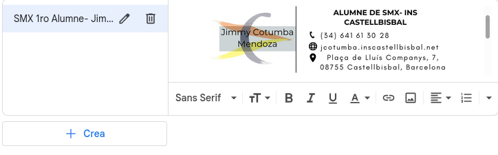 Configuració de signatura Screenshot 2025 09 25 At 09 06 21 Configuracio Jimmy.cotumba@inscastellbisbal.net Correu De Institut Castellbisbal