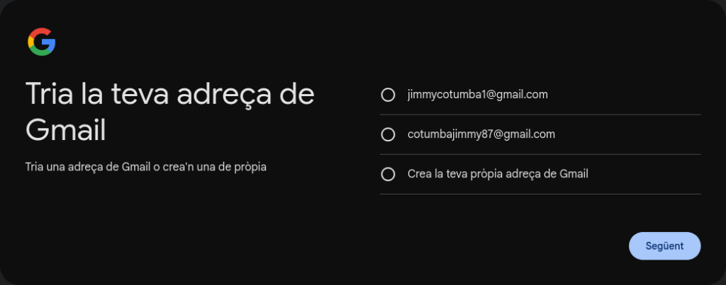 Creació d'un correu per temes acadèmics i professionals identificatiu Screenshot 2025 09 25 At 11 05 11 Tria La Teva Adreca De Gmail Tria Una Adreca De Gmail O Crean Una De Propia 1024x403