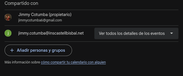 Compartir el calendari personal amb el corporatiu Screenshot 2025 09 30 At 14 06 56 Google Calendar Configuracion Del Calendario Jimmy Cotumba