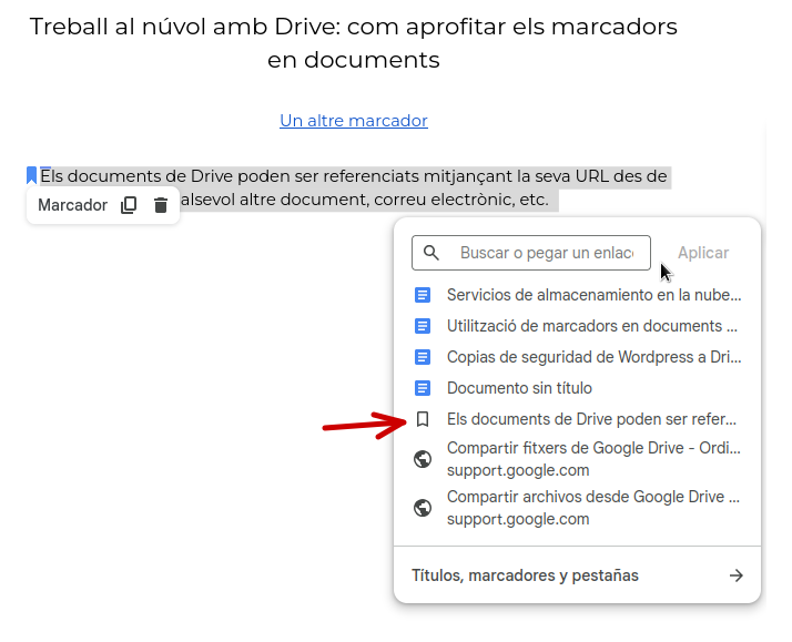 Utilització de marcadors en documents de Drive Marca02