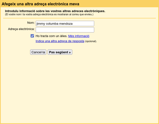 Poder enviar correus en nom d'aquest compte des del correu corporatiu Screenshot 2025 10 01 At 08 51 48 Gmail Afegeix Una Altra Adreca Electronica Meva