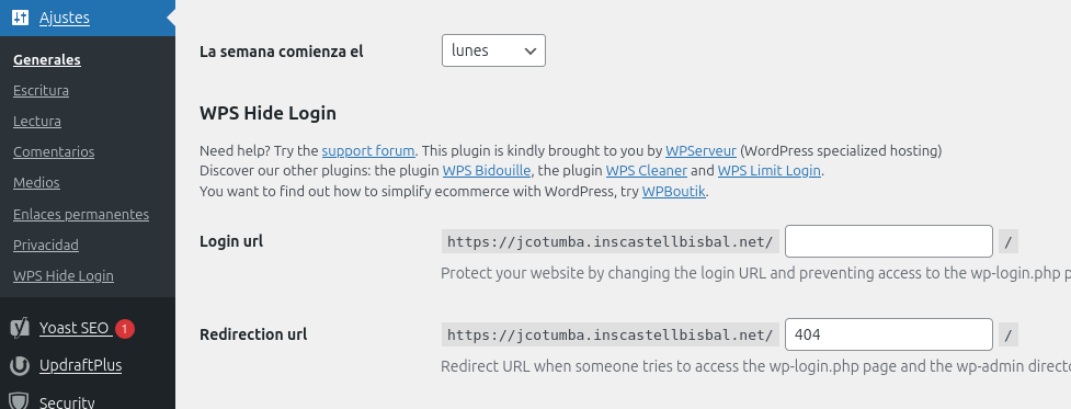 Securització del WordPress screenshot 2025 10 06 at 14 20 29 ajustes generales portafolis jimmy cotumba — wordpress