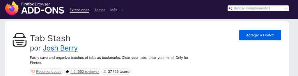 screenshot 2025 10 07 at 08 12 01 tab stash – consigue esta extensión para 🦊 firefox (es es)