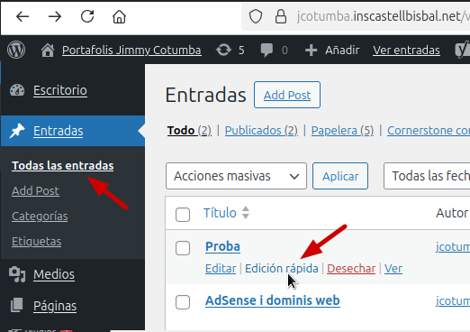Creació d’etiquetes per categoritzar les entrades categori